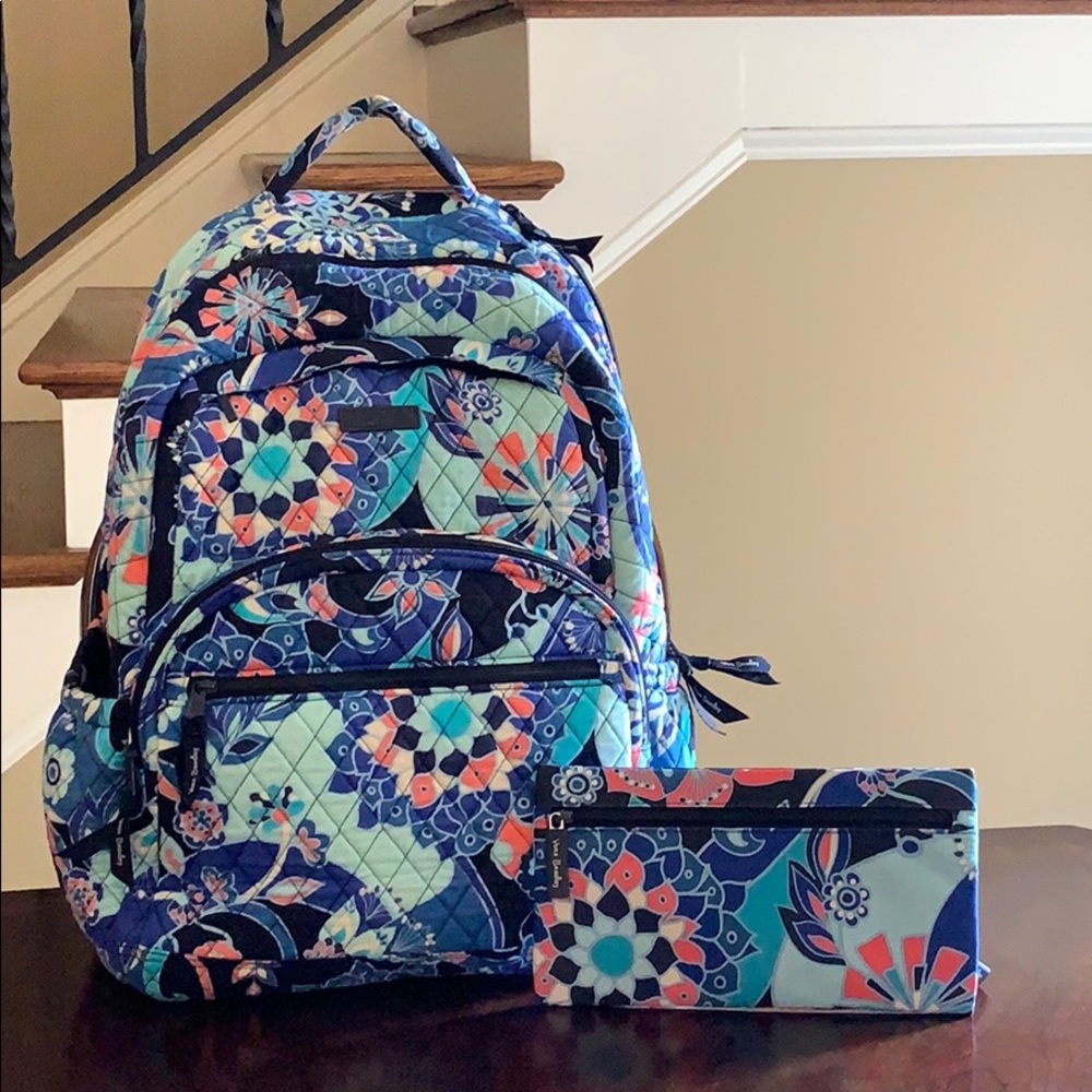 Large Vera Bradley backpack and pencil pouch